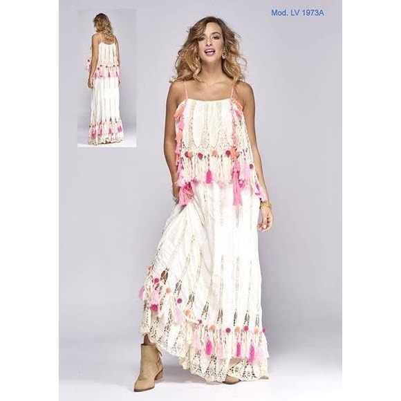 Laurie & Joe Designer Collection Maxi Dress M Tassel Boho Resort Festival Milan - Picture 1 of 9